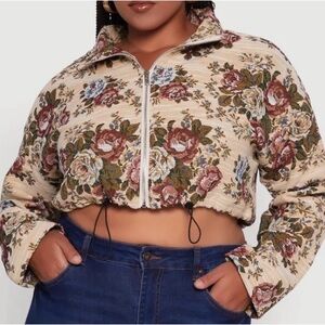 Floral Cropped Zip-Up Jacket | Size 3X (Fits Like 1X)
